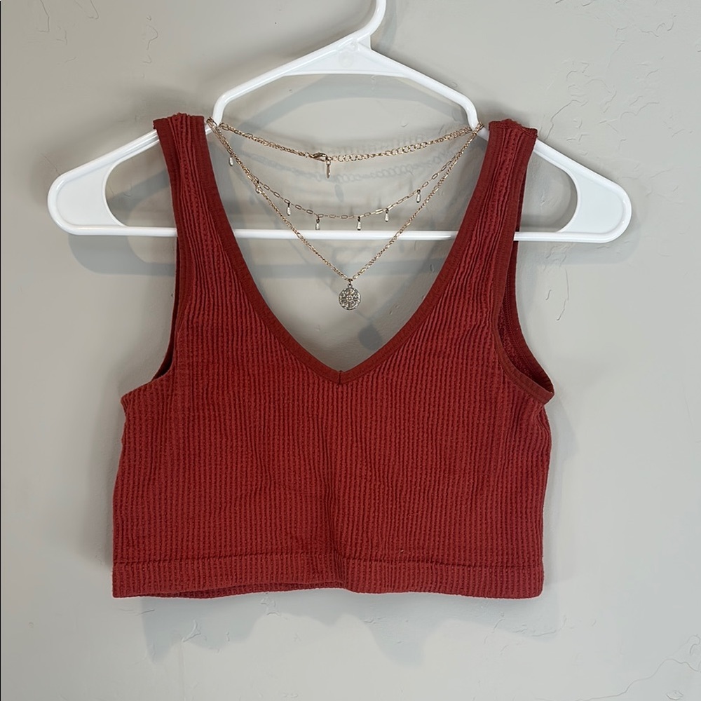 Red Ribbed Sleeveless Crop Tank Top